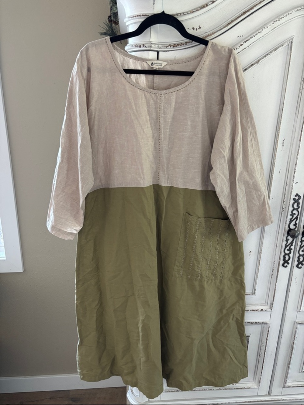 Marketplace Handwork of India Dress Women L Linen Midi Boho Earthy